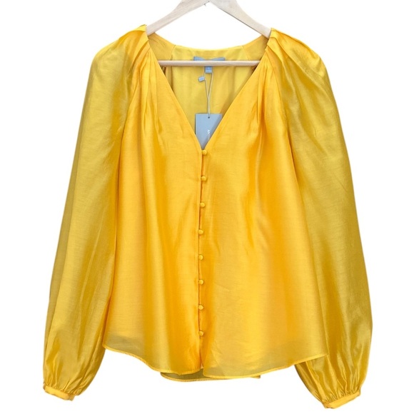 ANTONIO MELANI NWT Size M Yellow Relaxed Fit Balloon Sleeves Dressy Blouse - Picture 2 of 12